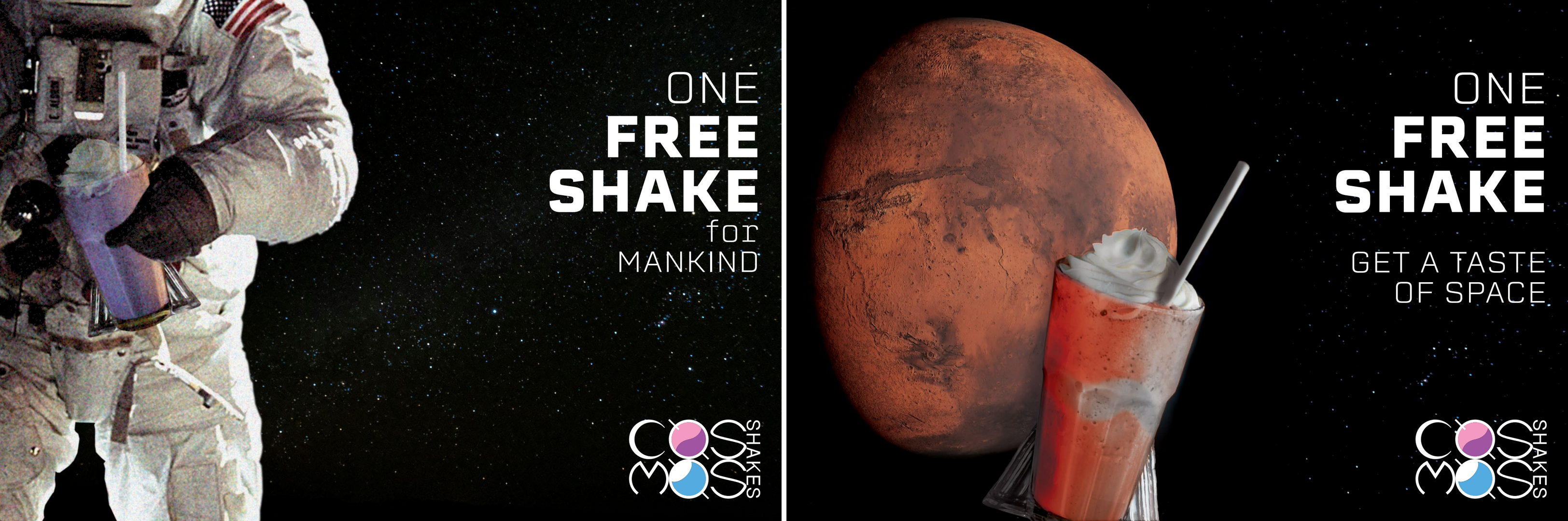 Typography assignment - Fictional business "COSMOS SHAKES" coupons [Oct 16, 2025] - Adobe Photoshop, Adobe InDesign, COSMOS SHAKES logo made in Adobe Illustrator