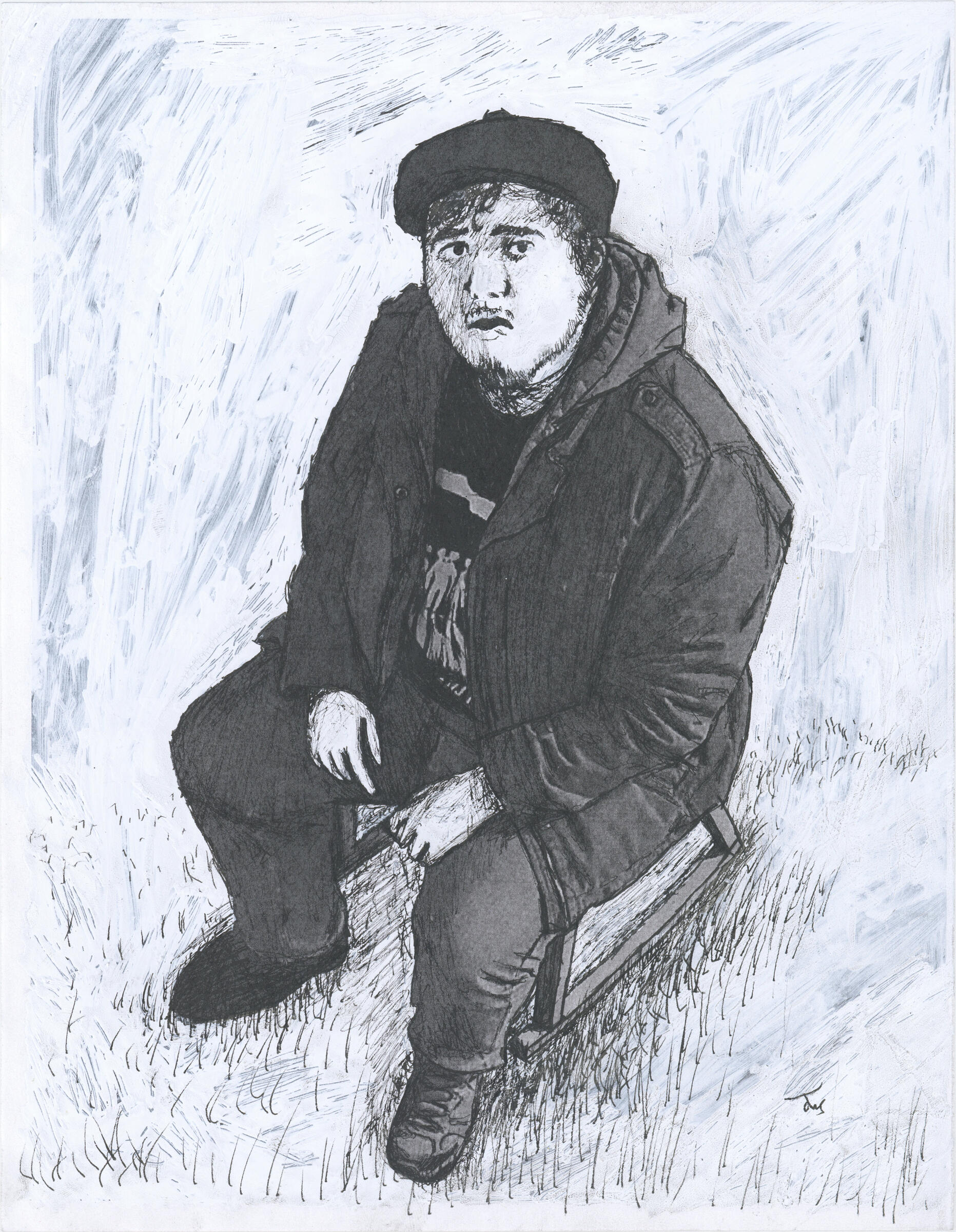 "Self" #1 - Pen and white-out over self-portrait photography [Jan 21, 2026]