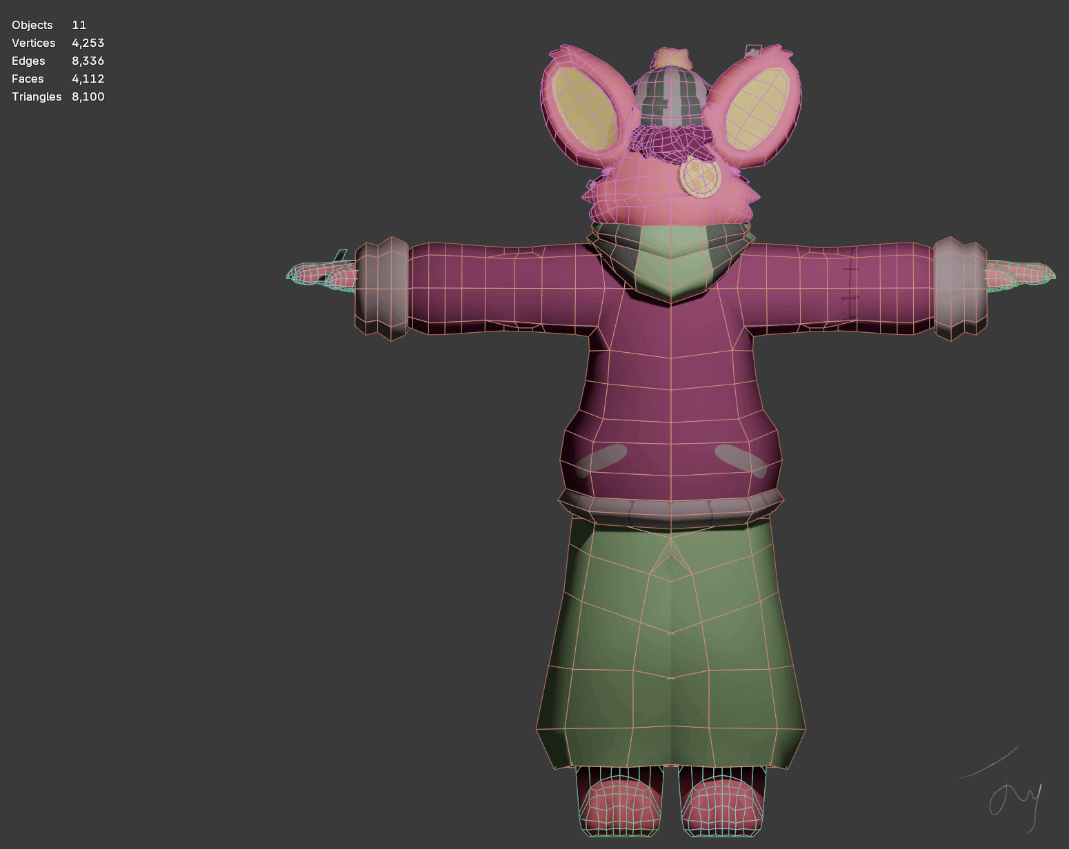 "Felt" Character model - Based on design by KylerArts [Jul 20, 2025] - Blender 3D, Paint.NET