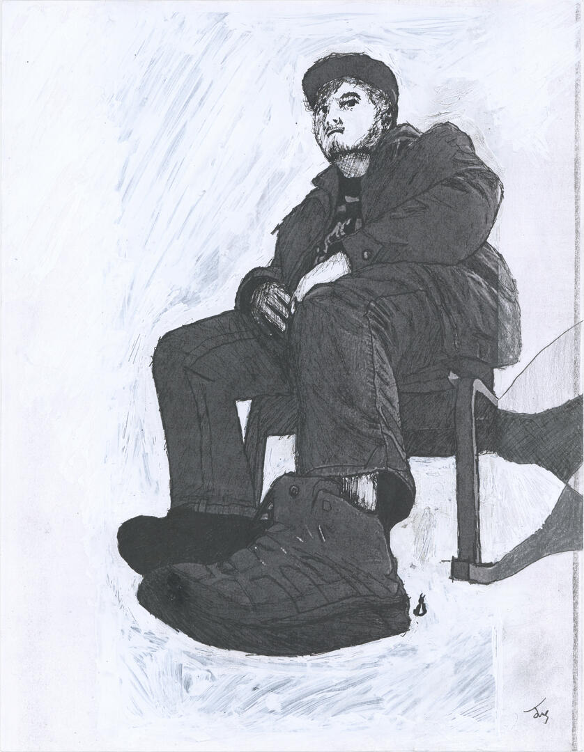 "Self" #2 - Pen and white-out over self-portrait photography [Jan 21, 2026]